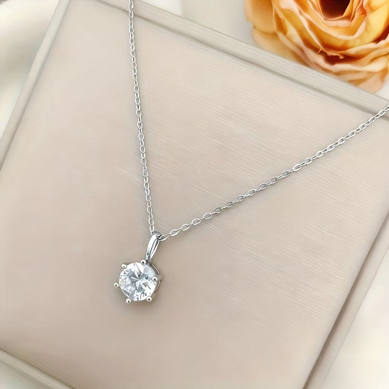 Women's 18K Plated Thin Chain Round Cubic Pendant Necklace